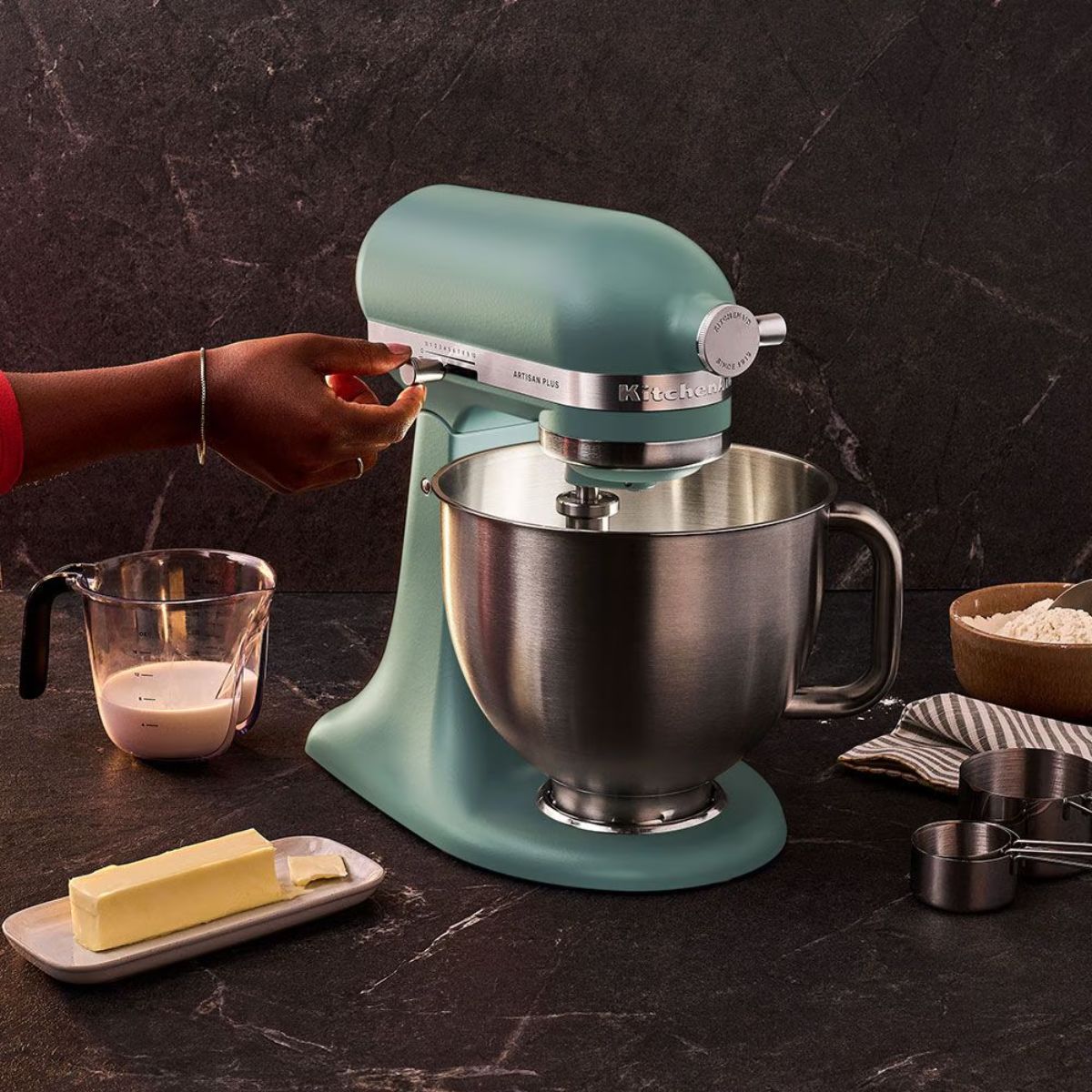 KitchenAid Artisan Plus Μίξερ Tilt-Head 4.7L 325W με Φωτισμό στο Μπολ, Πλανητική Κίνηση και Precision Speed Control 5KSM50PKVBMJ Mint Julep