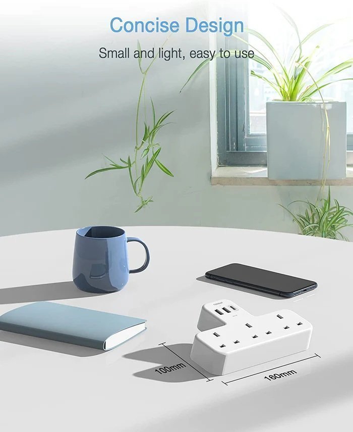 Tessan 3-Gang Πρίζα Περαιτέρω Μετατροπέας UK με 2 USB A και USB C 13A TS-223-C