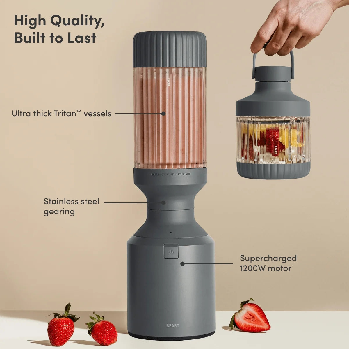 BEAST® Mega 1200 Plus Full-Size Blender 1200W 1.6 HP Ισχυρό Μπλέντερ με 3 Δοχεία Ανάμειξης B12MH-CH-EU Charcoal