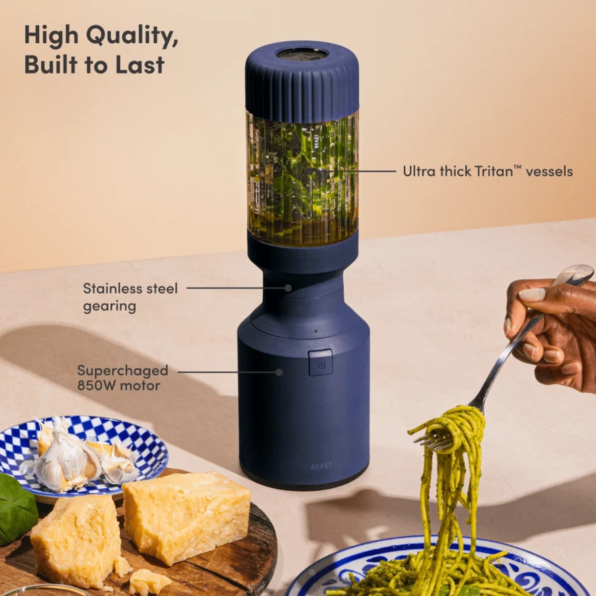 BEAST® Mighty 850 Plus Personal Blender 850W Compact Μπλέντερ με 3 Δοχεία & Blend–Sip–Go B85MH-NV-EU Navy
