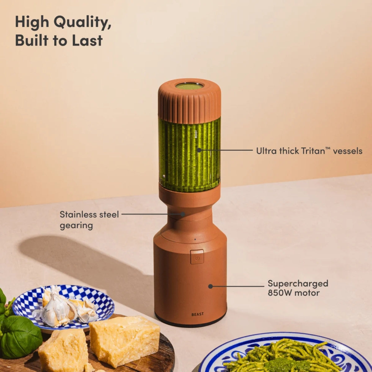 BEAST® Mighty 850 Plus Personal Blender 850W Compact Μπλέντερ με 3 Δοχεία & Blend–Sip–Go B85MH-RU-EU Terra