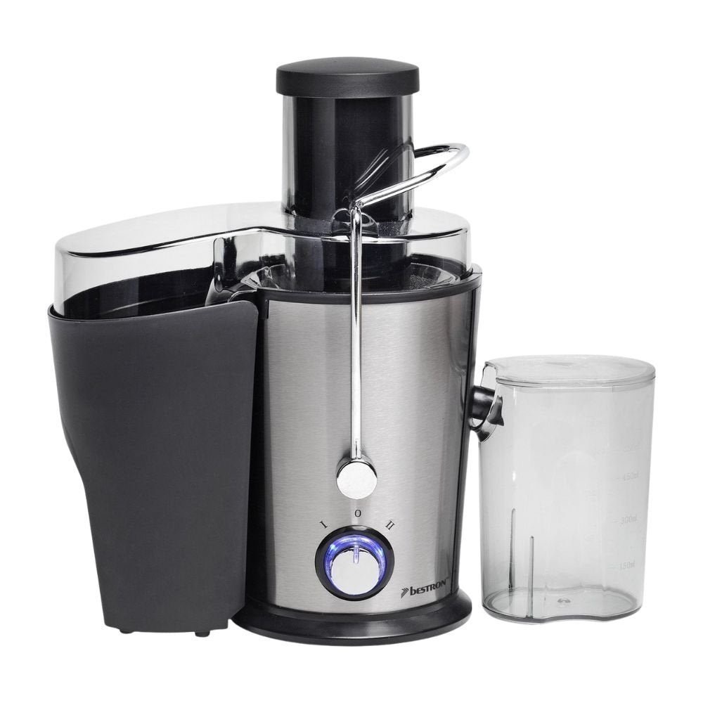 BESTRON Αποχυμωτής 400W Inox με Χωρητικότητα Δοχείου Χυμού 500ml, Ευρύ Στόμιο 65mm & 2 Ταχύτητες για Μαλακά & Σκληρά Φρούτα