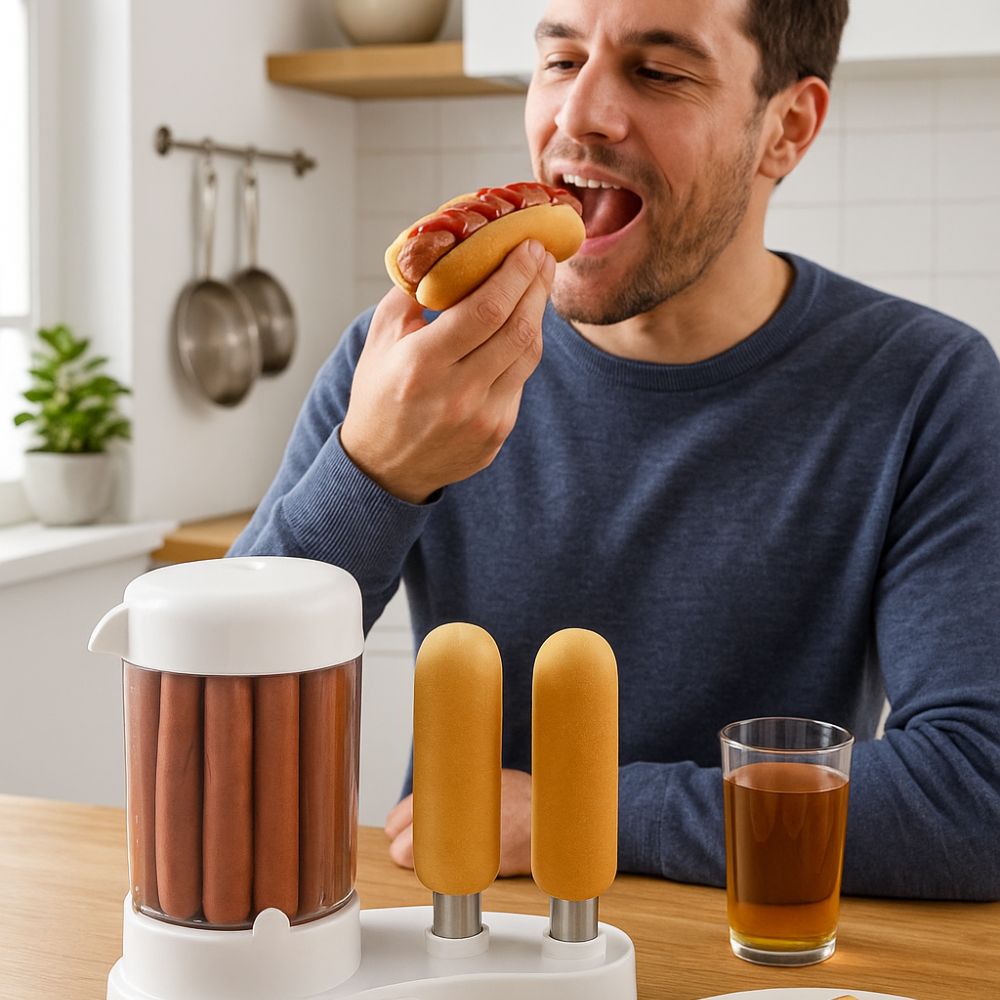 BESTRON Hot Dog Maker 450W Αμερικάνικο Στυλ με 2 Θερμαινόμενες Καρφίδες, Δοχείο Νερού για έως 12 Λουκάνικα