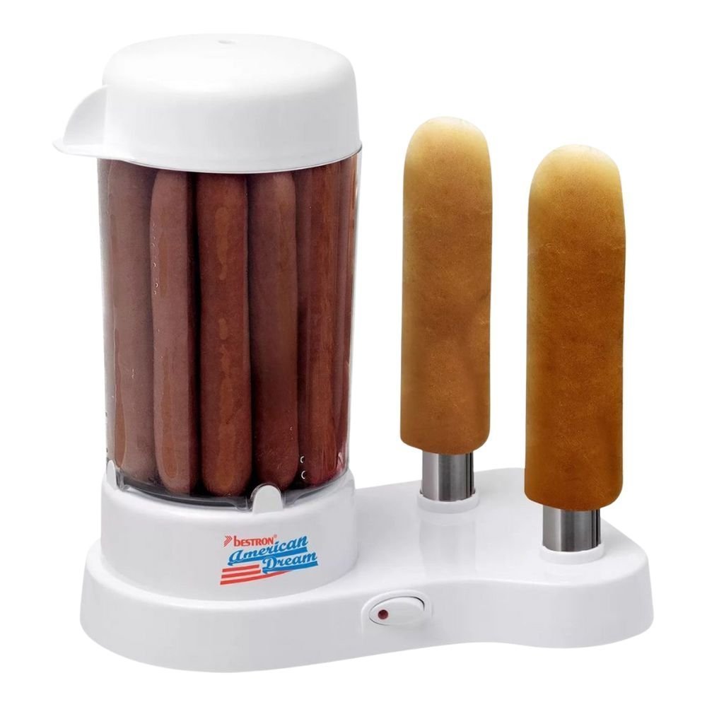 BESTRON Hot Dog Maker 450W Αμερικάνικο Στυλ με 2 Θερμαινόμενες Καρφίδες, Δοχείο Νερού για έως 12 Λουκάνικα