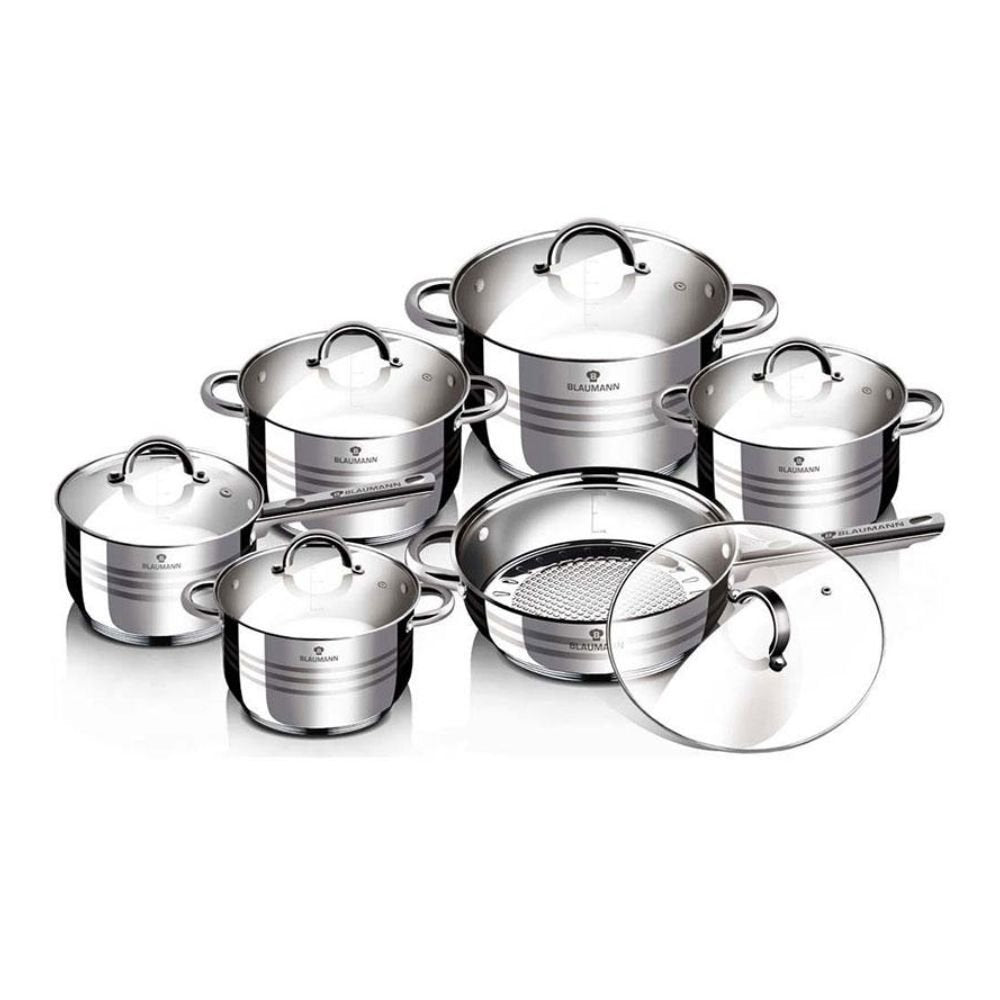 Blaumann Gourmet Line BL-3875 Σετ Μαγειρικών Σκευών 12 Τεμαχίων , Ανοξείδωτα Σκεύη με Πάτο 5 Στρώσεων και Κατάλληλα για Επαγωγή