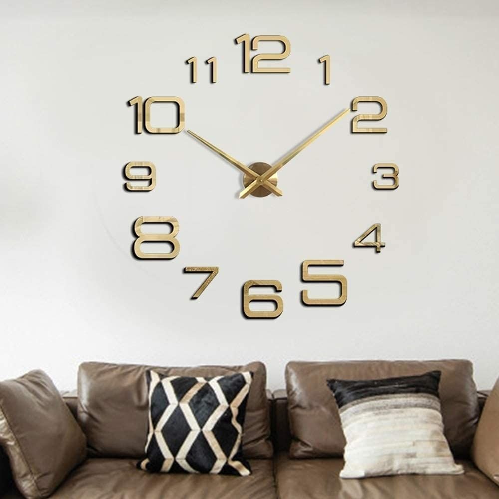 12S039-GF Ρολόι Τοίχου DIY με Aυτοκόλλητα Ψηφία 3D, Χρυσό 80x80cm