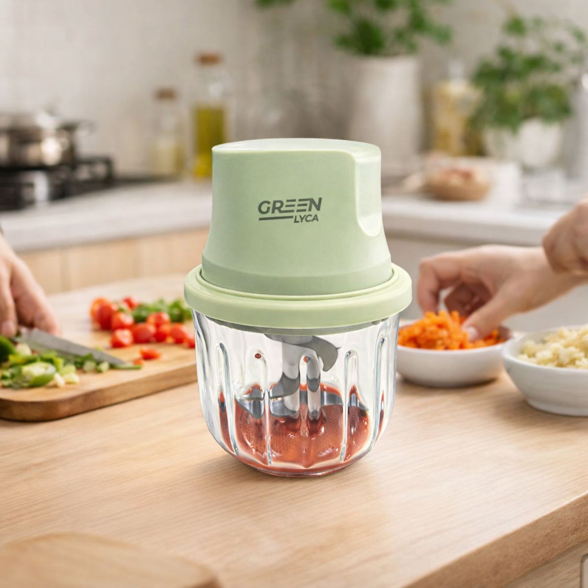 Green Lyca Επαναφορτιζόμενος Πολυκόφτης Σκόρδου με Γυάλινο Δοχείο 300ml & Λεπίδα Ανοξείδωτου Χάλυβα GL70342