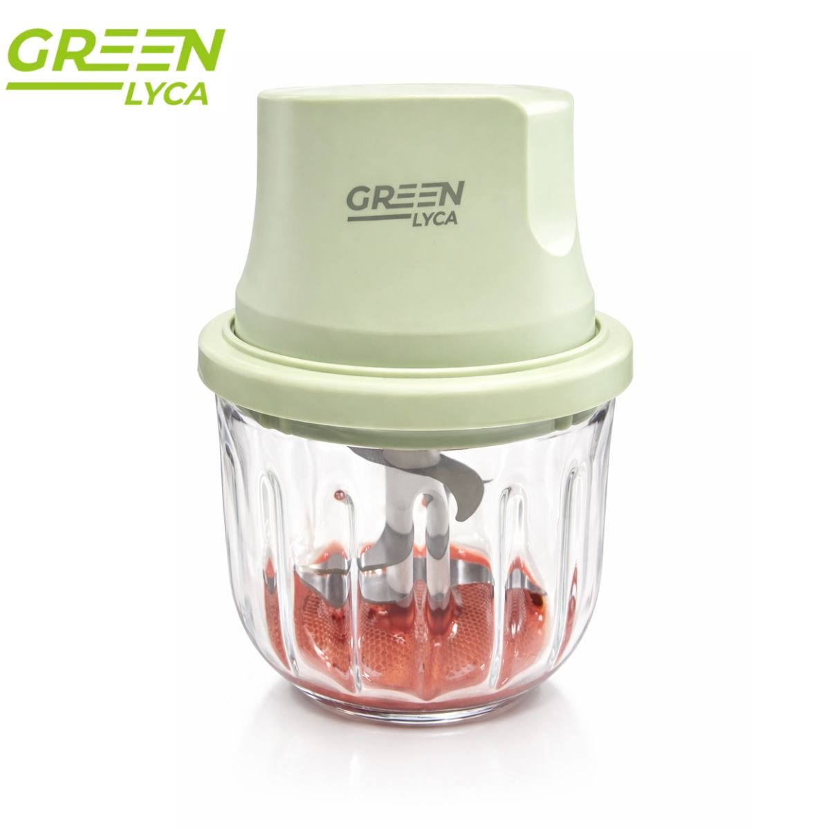 Green Lyca Επαναφορτιζόμενος Πολυκόφτης Σκόρδου με Γυάλινο Δοχείο 300ml & Λεπίδα Ανοξείδωτου Χάλυβα GL70342