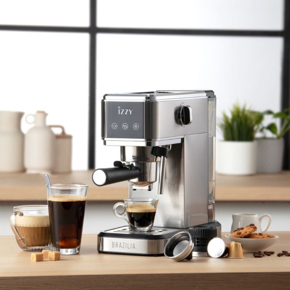 IZZY Αυτόματη Μηχανή Espresso Brazilia 1350W 20Bar Ιταλική Αντλία Πίεσης και Ακροφύσιο Ατμού για Τέλειο Καφέ