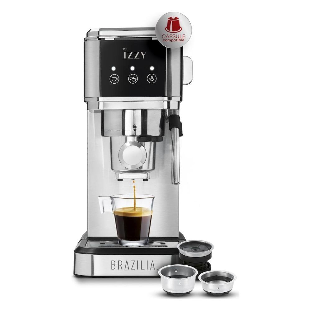IZZY Αυτόματη Μηχανή Espresso Brazilia 1350W 20Bar Ιταλική Αντλία Πίεσης και Ακροφύσιο Ατμού για Τέλειο Καφέ