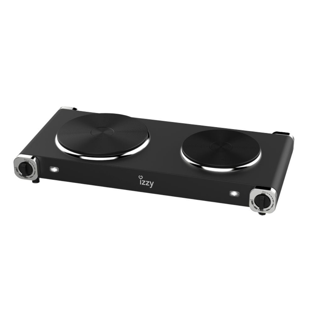 IZZY Φορητή Επιτραπέζια Διπλή Εστία Εμαγιέ 2500W με Ρυθμιζόμενους Θερμοστάτες Μαύρο