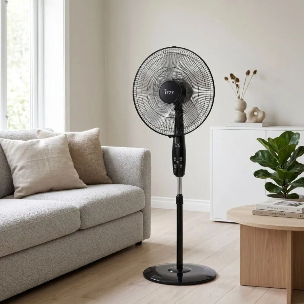 IZZY Ανεμιστήρας Ορθοστάτης 70W 46cm με Ρυθμιζόμενο ύψος, 3 Λειτουργίες, Χρονοδιακόπτη και Τηλεχειριστήριο IZ-9048 Μαύρο