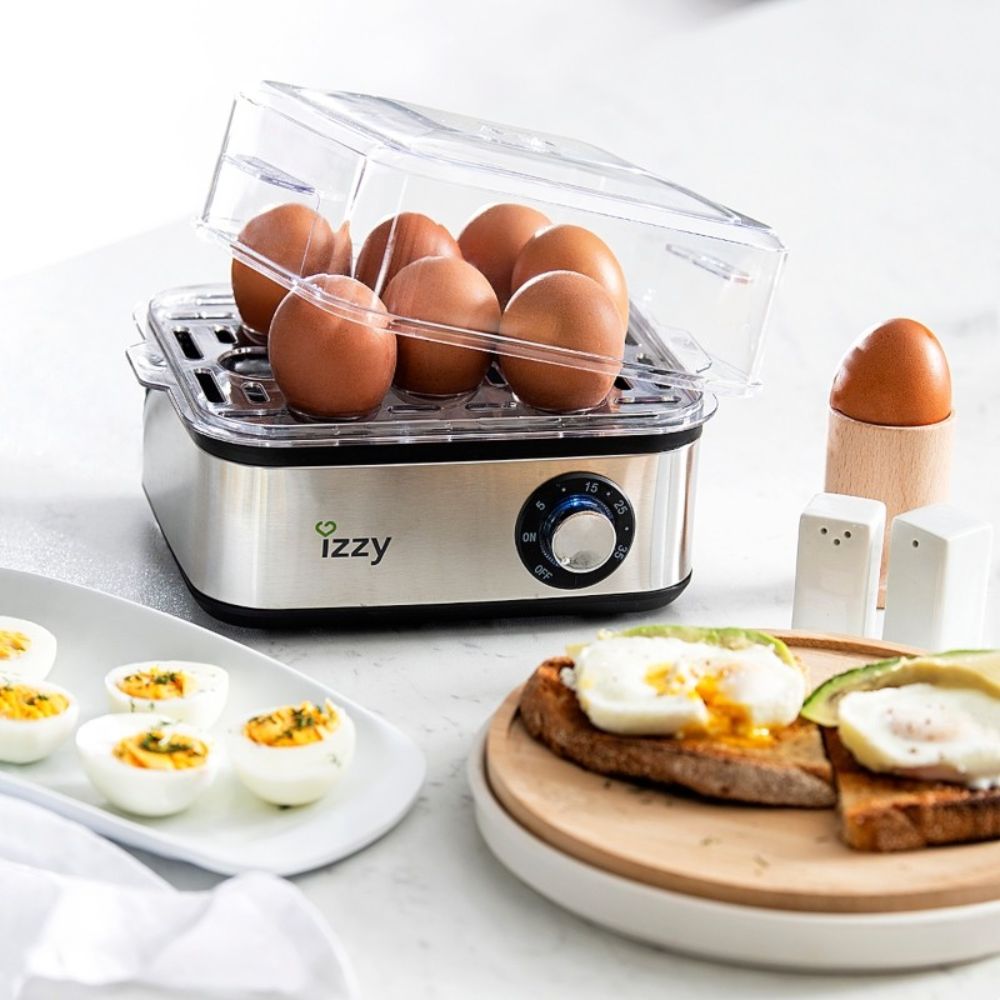 IZZY Βραστήρας Αυγών 8 Θέσεων 600W Μαλακό, Μεσαίο, Σκληρό Βράσιμο με Αυτόματη Λειτουργία Ασημί