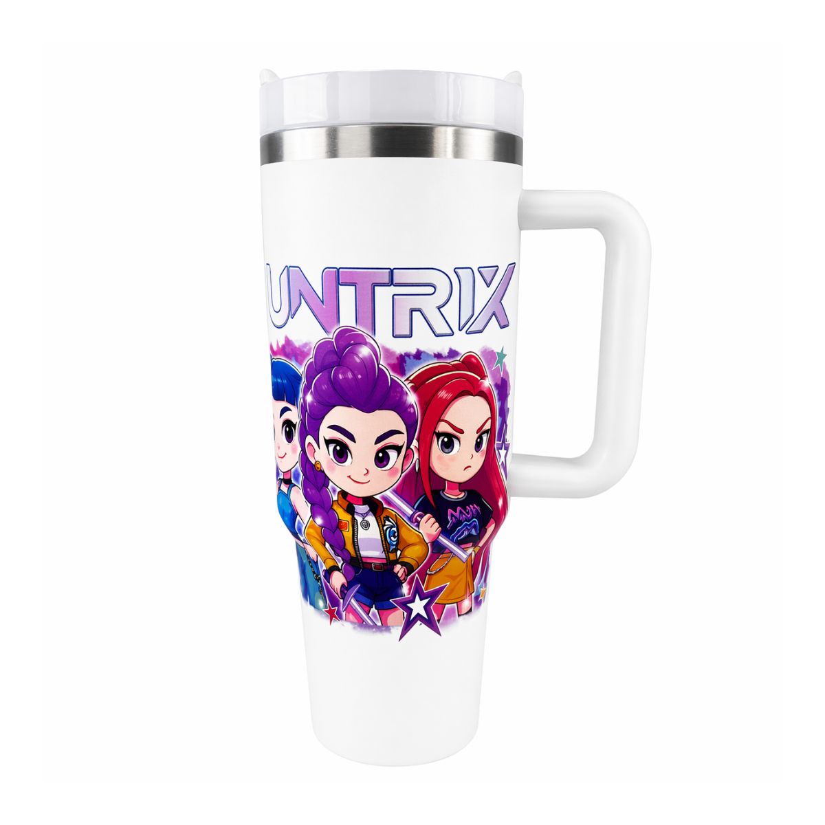 K-Pop Demon Hunters Θερμός Ποτήρι Ταξιδιού 1200ml με Χερούλι & Καλαμάκι Λευκό