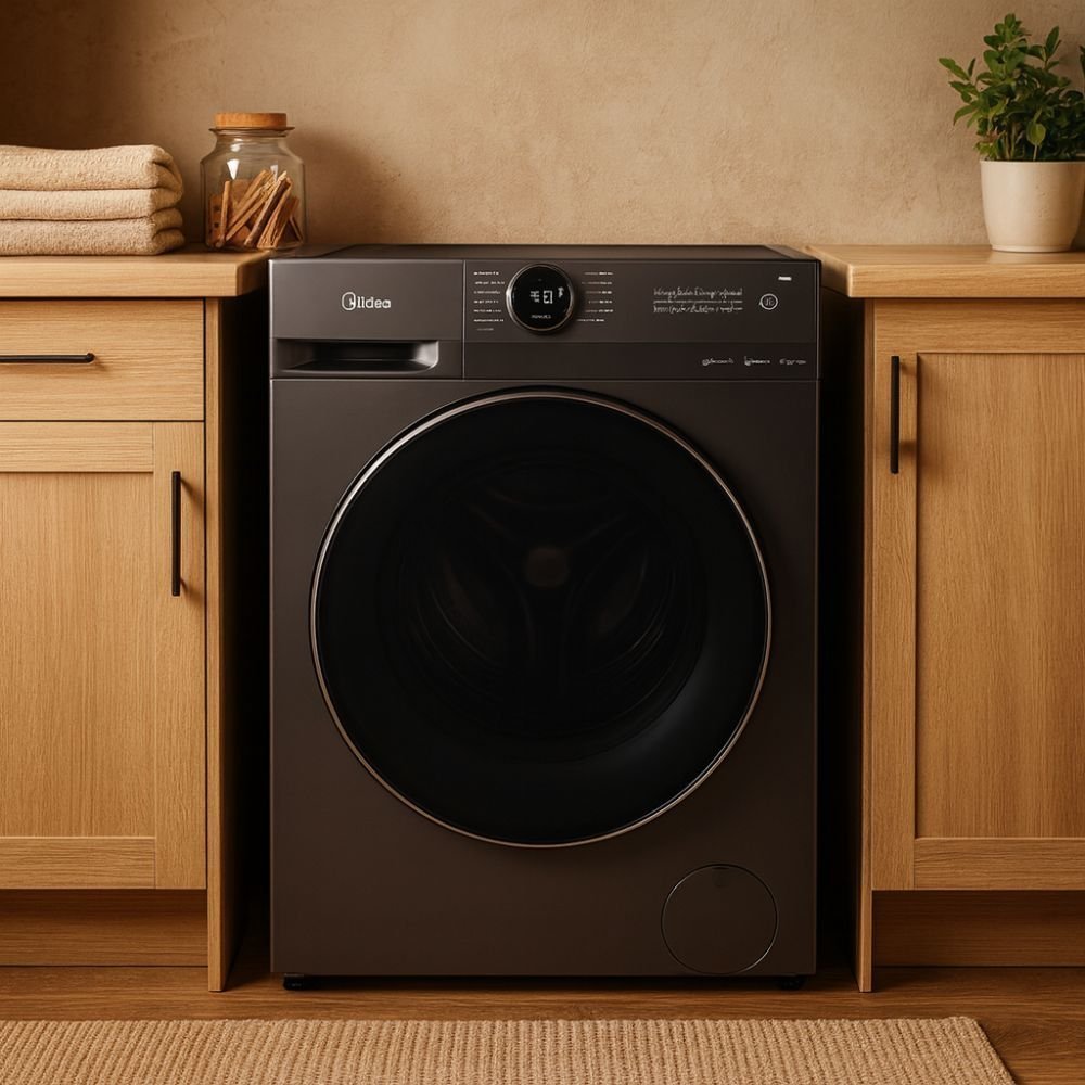 Midea Πλυντήριο Ρούχων 8Kg Lunar Series με Steam Care, Turbo Wash, 1400 Στροφές & Wi-Fi, MF200W80WB/T-CY Σκούρος Γραφίτης