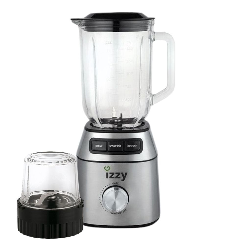IZZY Μπλέντερ για Smoothies με Γυάλινη Κανάτα 1.5lt 700W Inox & με Μύλο Άλεσης