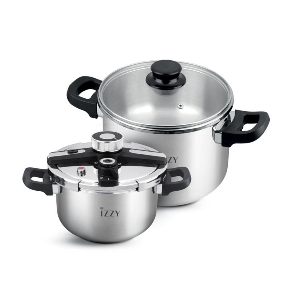 IZZY Multi Set Gourmet Σετ Χύτρας Ταχύτητας 9L + 5L από Ανοξείδωτο Ατσάλι με 2 Καπάκια, Πιστοποίηση TUV & Δώρο Βιβλίο Συνταγών