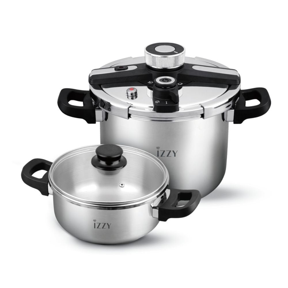 IZZY Multi Set Gourmet Σετ Χύτρας Ταχύτητας 9L + 5L από Ανοξείδωτο Ατσάλι με 2 Καπάκια, Πιστοποίηση TUV & Δώρο Βιβλίο Συνταγών