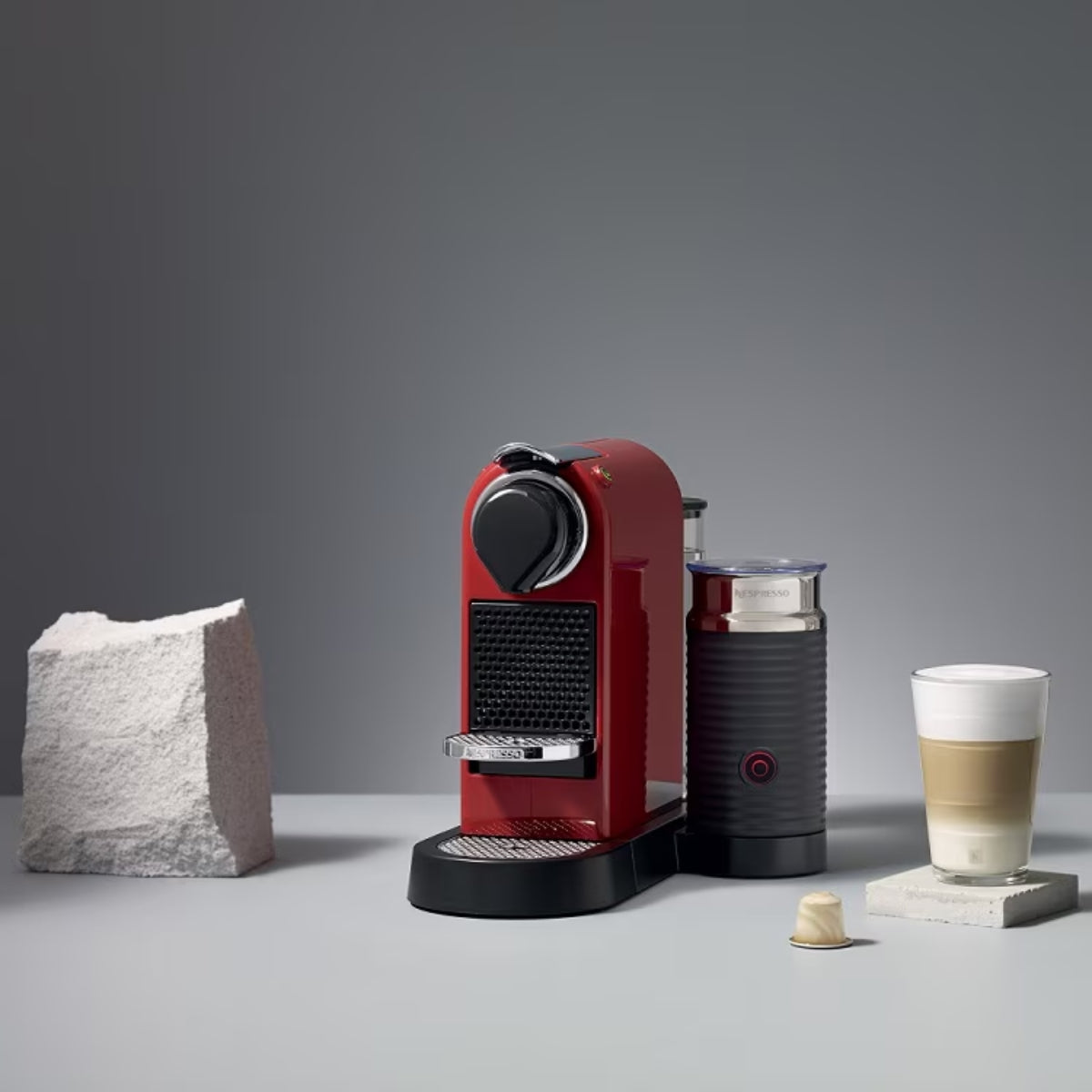 Nespresso CitiZ & Milk D123 Καφετιέρα Μηχανή Espresso & Lungo για Κάψουλες 19 Bar με Aeroccino3, Κόκκινη