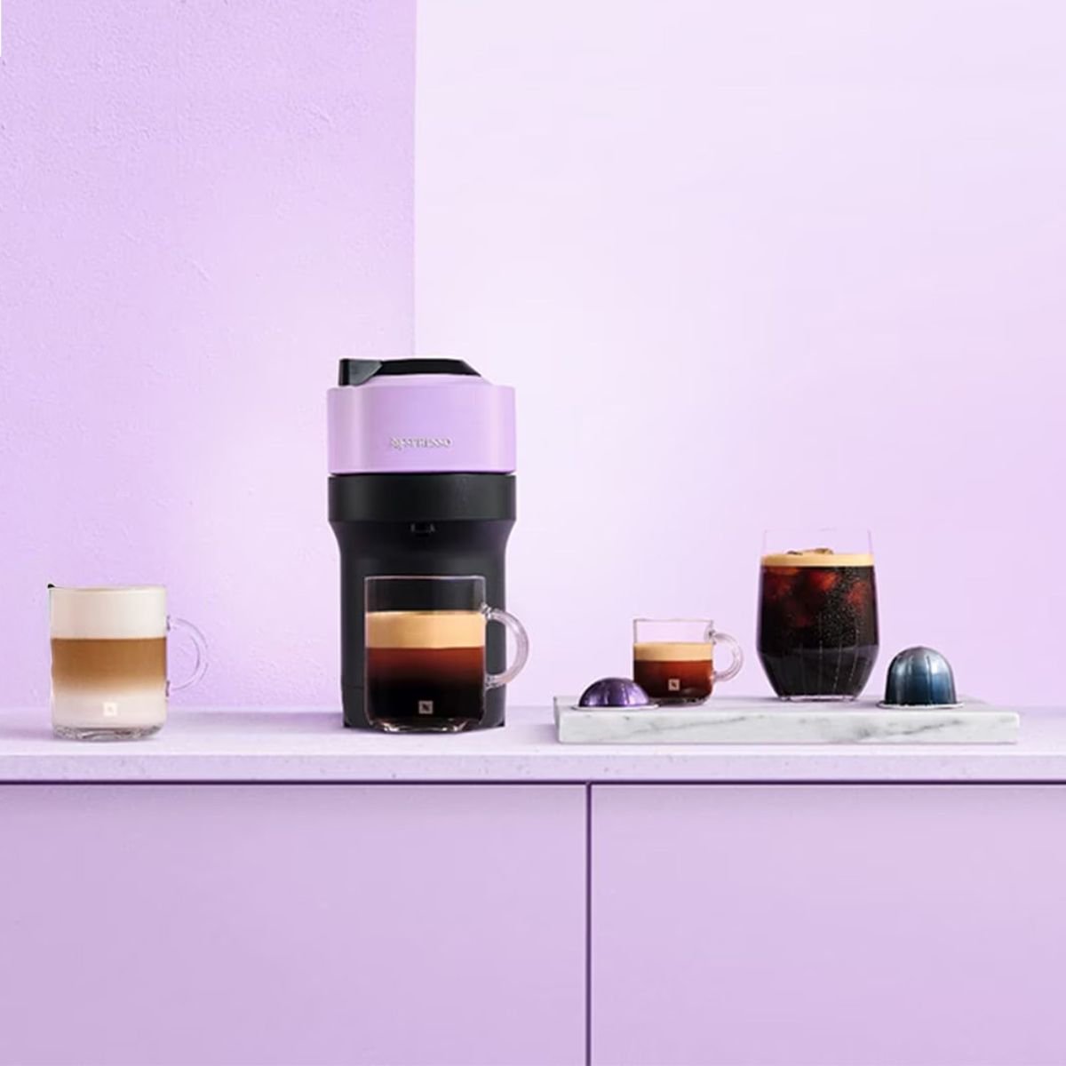 Nespresso Vertuo Pop Μηχανή Καφέ με Centrifusion™ Τεχνολογία & 6 Μεγέθη Ροφημάτων για Κάψουλες Vertuo,19bar, Lilac