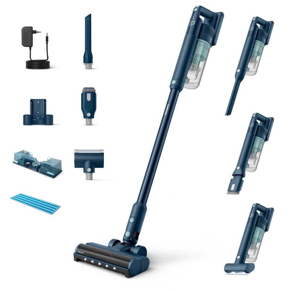 PHILIPS 5000 Series Ασύρματη Επαναφορτιζόμενη Σκούπα Stick 25.2V Aqua με LED Πέλμα & Εξάρτημα για Κατοικίδια XC5141/01 Μπλε