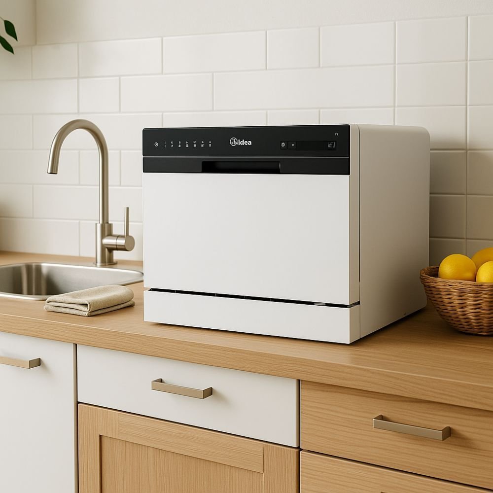 Midea Compact Πλυντήριο Πιάτων 8 Σετ με 7 Προγράμματα, Wi-Fi, Extra Dry & Hygiene 70°C, MTD55S500W Λευκό