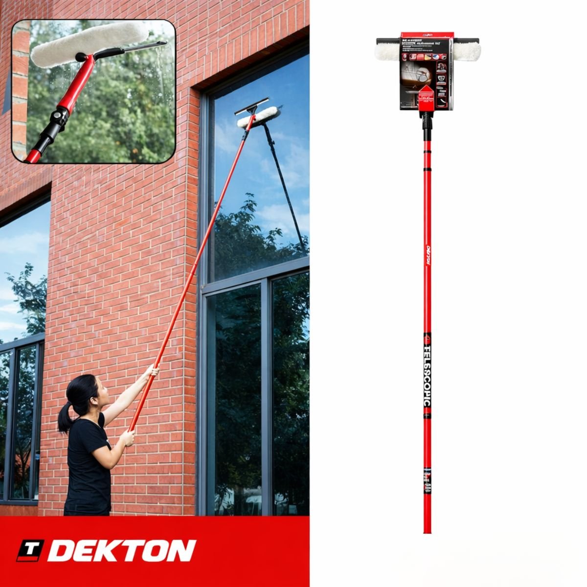 Dekton Τηλεσκοπικό Κοντάρι 3.5m με με Ρυθμιζόμενη Κεφαλή 180° για Τζάμια