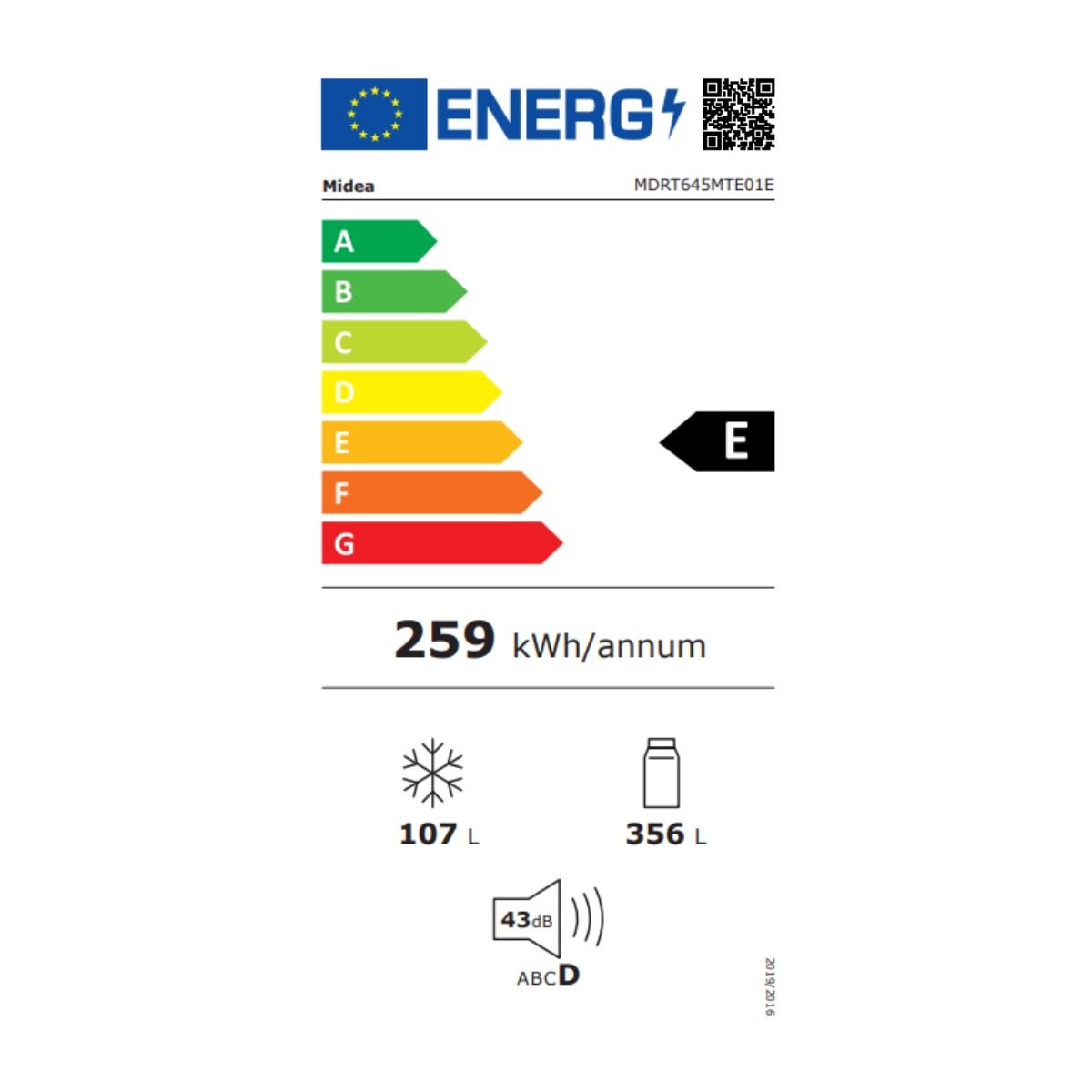 Midea Ψυγείο Δίπορτο 463L Inverter Total No Frost με Smart Sensor & Humidity Control, MDRT645MTE01E Λευκό