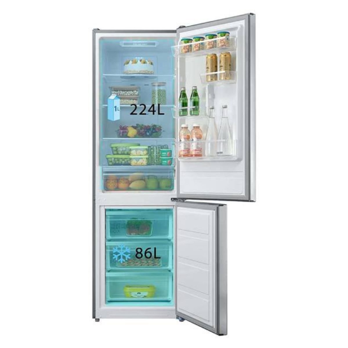 Midea Ψυγείο Δίπορτο 310Lt Total No Frost με LED Οθόνη & MultiCooling, Inox MDRB424FGE02O