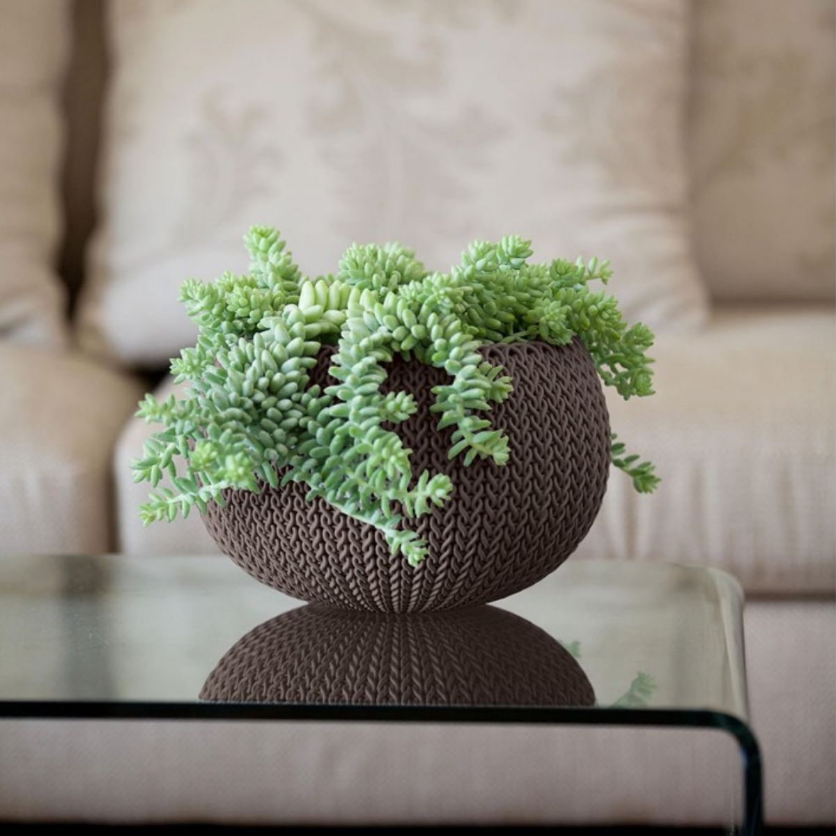 Keter Cozy Rattan Πλαστική Γλάστρα Κρεμαστή S 28x18cm με Αλυσίδα Στερλεωσης 612092 Καφέ