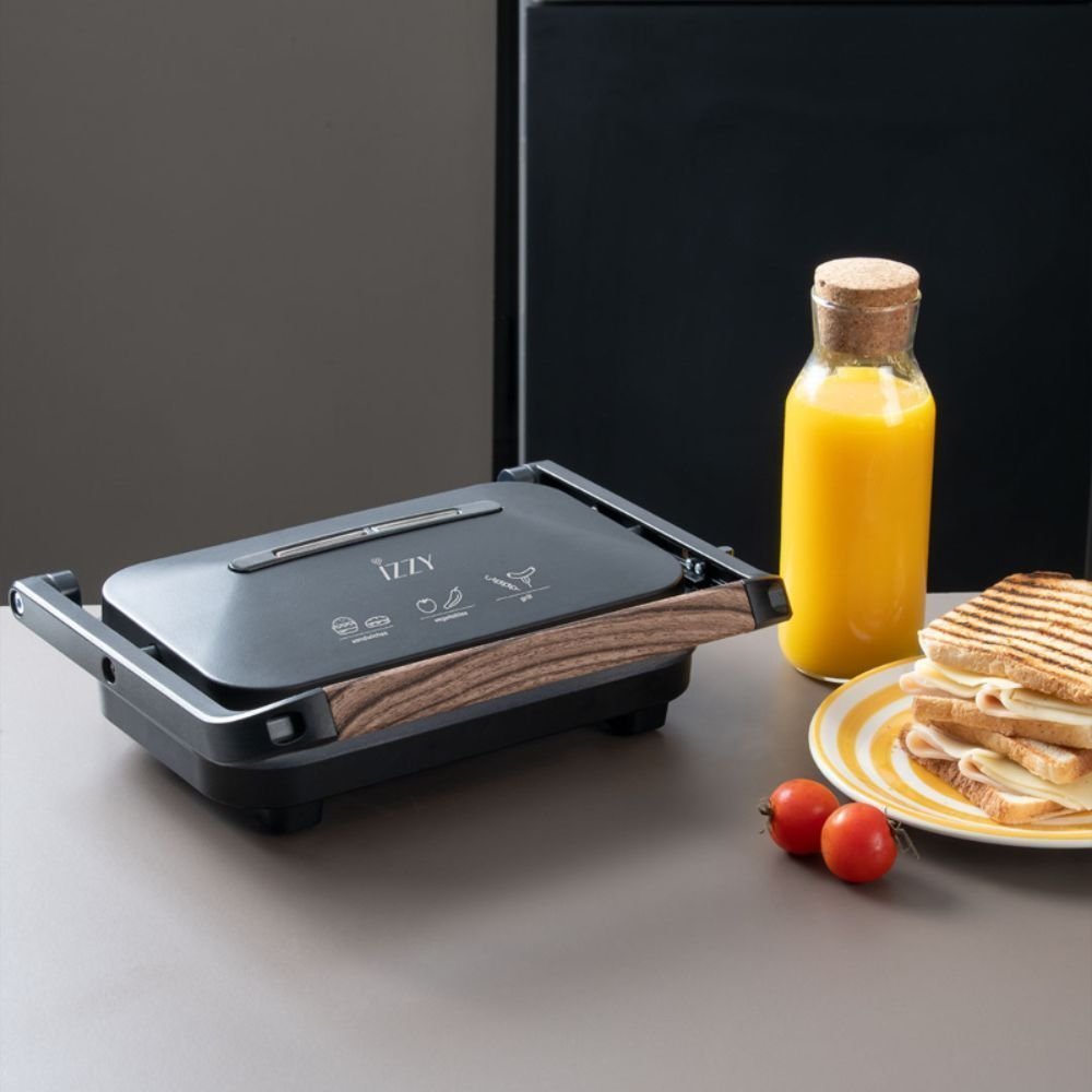 IZZY Panini Τοστιέρα Σαντουιτσιέρα για 2 Τοστ 1300W Wooden Μαύρο