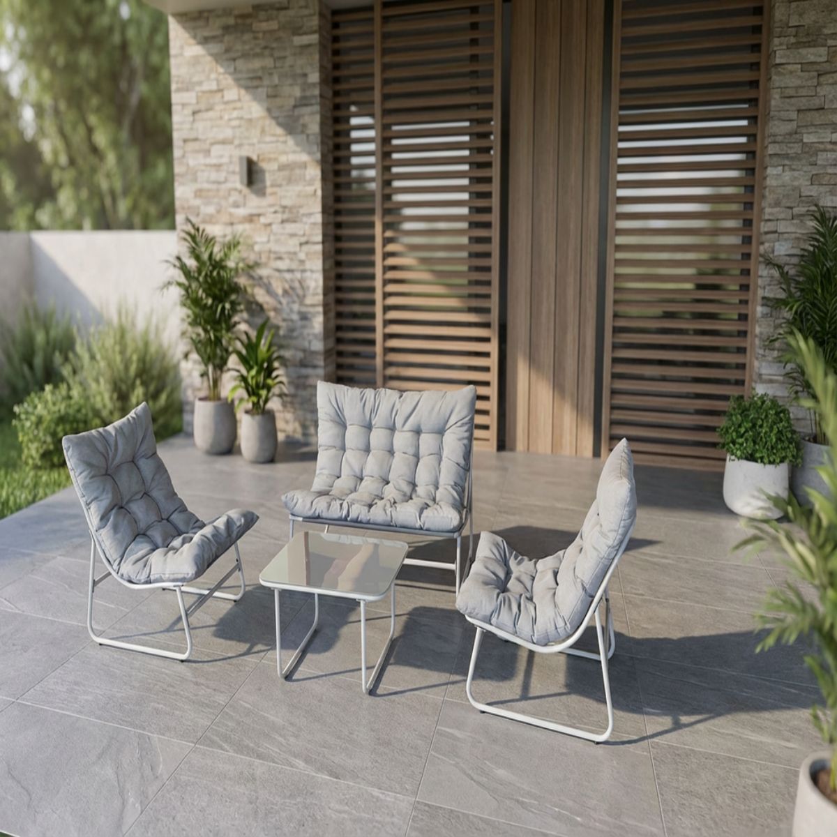 Salerno 4-piece Garden Lounge Set with Metal Frame, Cushions and Coffee Table with Glass Top