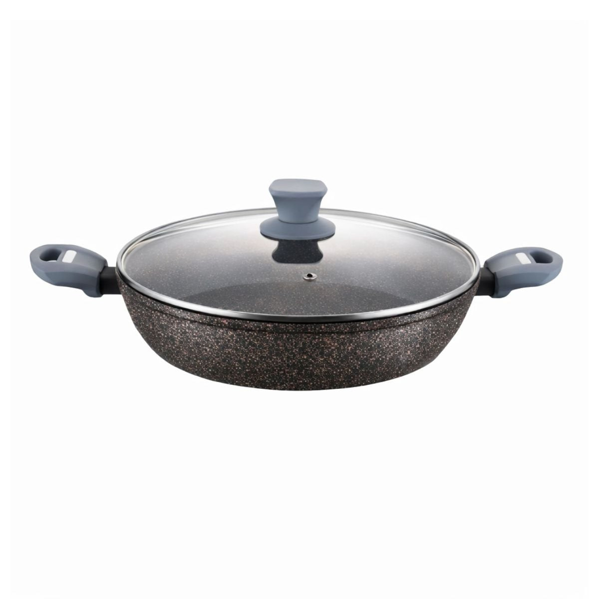 ELECTRA Κεραμικό Τηγάνι 28cm με Γυάλινο Καπάκι, Βαλβίδα Ατμού & Αντικολλητική Επίστρωση, Σκούρο Γρανιτέ Φινίρισμα