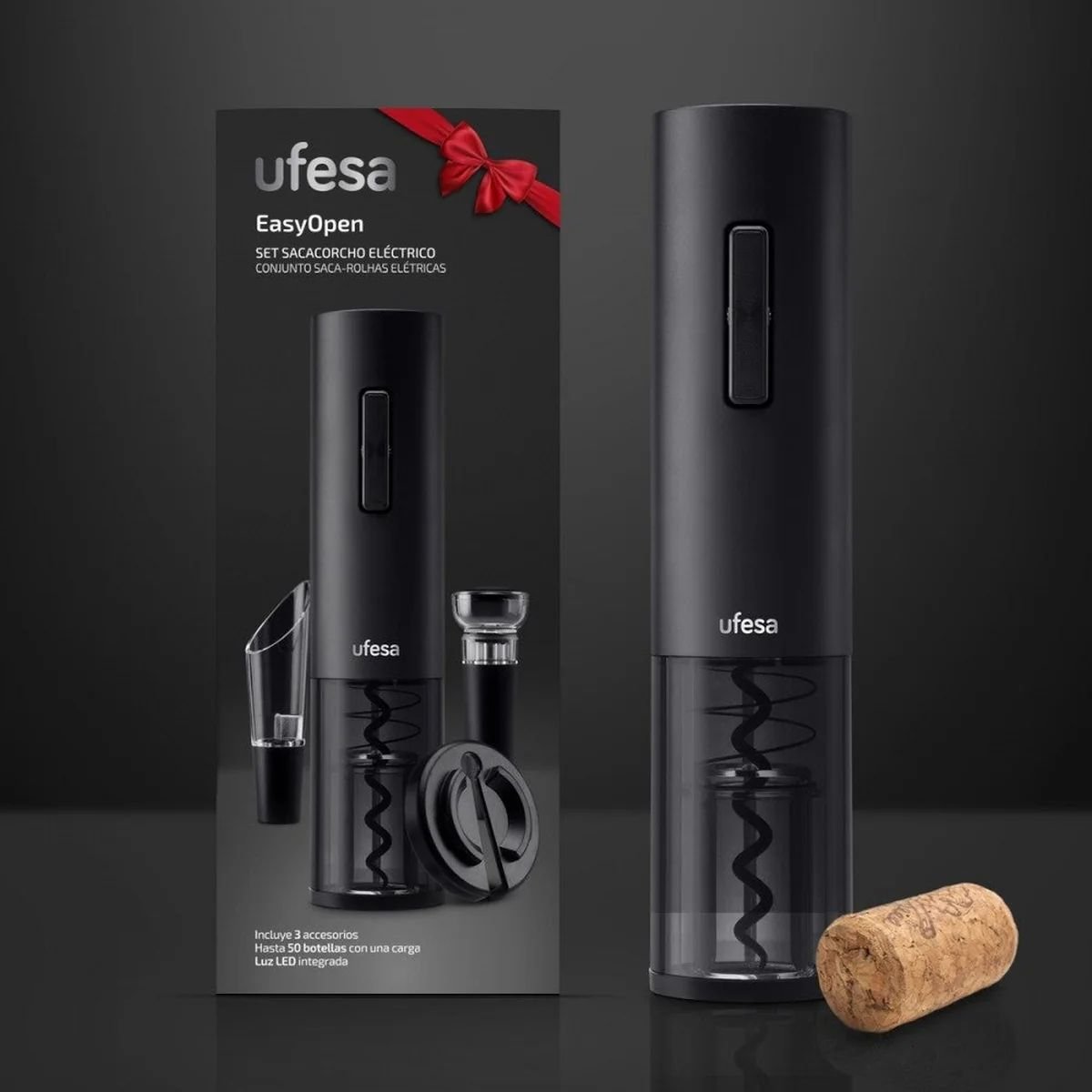 EasyOpen Ηλεκτρικό Τιρμπουσόν Ασύρματο με LED, Decanter & Καπάκι Σφράγισης Μαύρο