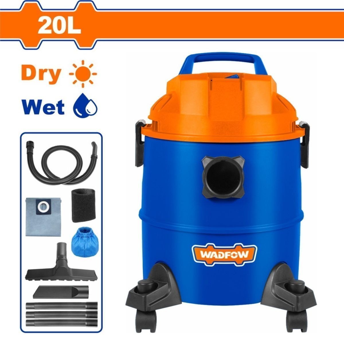 WADFOW Ηλεκτρική Σκούπα 1.200W 20L με Λειτουργία Φυσήματος & Πλήρες Σετ Εξαρτημάτων (WVR2A20)